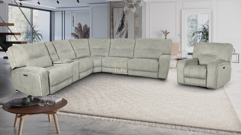 Excalibur Power Recliner Corner Sofa Stone grey