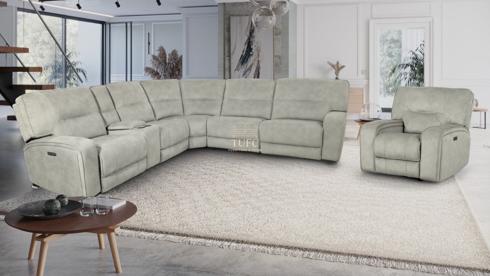 Excalibur Power Recliner Corner Sofa Stone grey