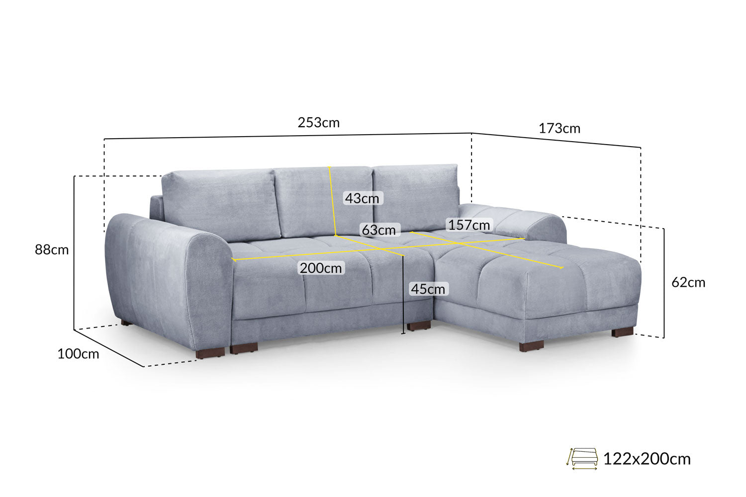 Azzuro universal corner sofa bed grey plush velvet
