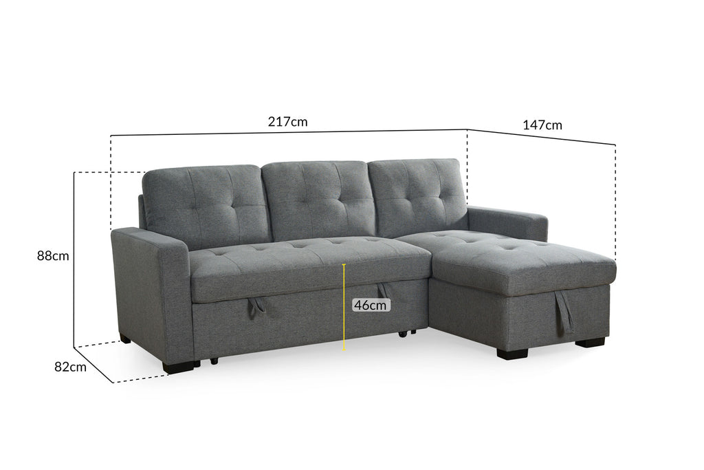 Alder Universal Corner Sofa Bed – Grey Chenille