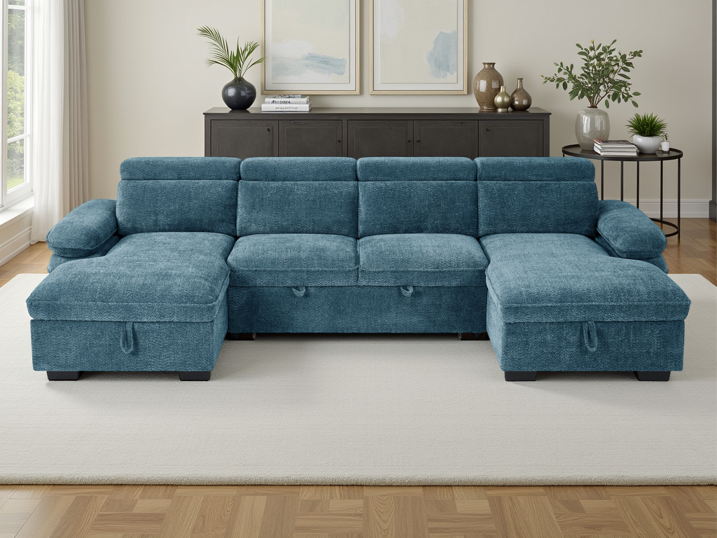 Hudson U Shape Sofabed Blue