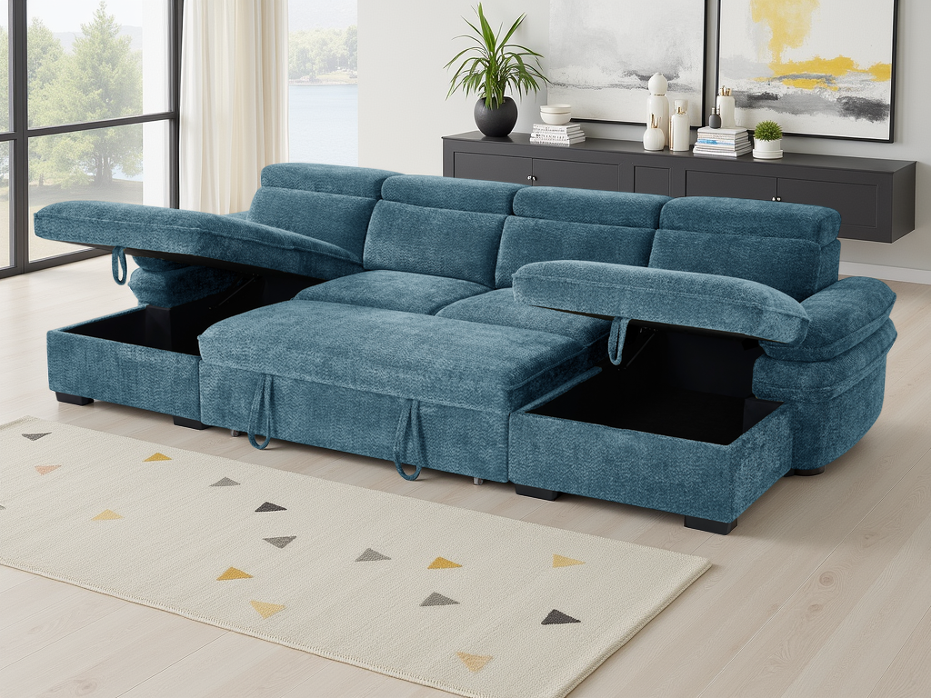 Hudson U Shape Sofabed Blue