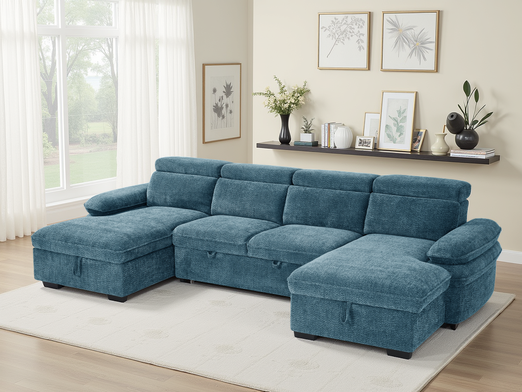 Hudson U Shape Sofabed Blue