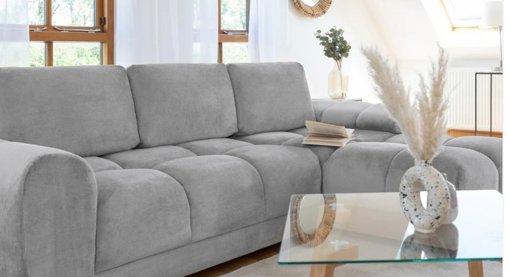 Azzuro universal corner sofa bed grey plush velvet