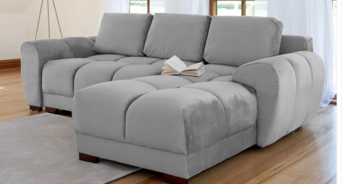 Azzuro universal corner sofa bed grey plush velvet
