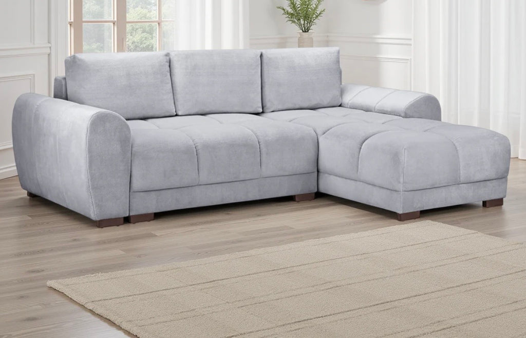 Azzuro universal corner sofa bed grey plush velvet