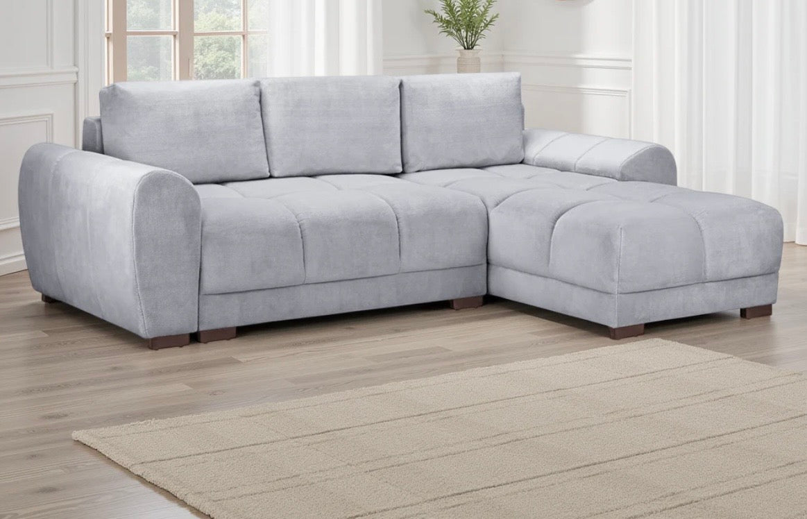 Azzuro universal corner sofa bed grey plush velvet