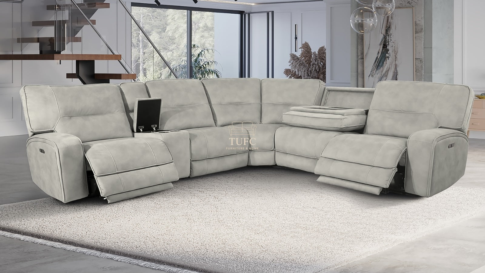 Excalibur Power Recliner Corner Sofa Stone grey